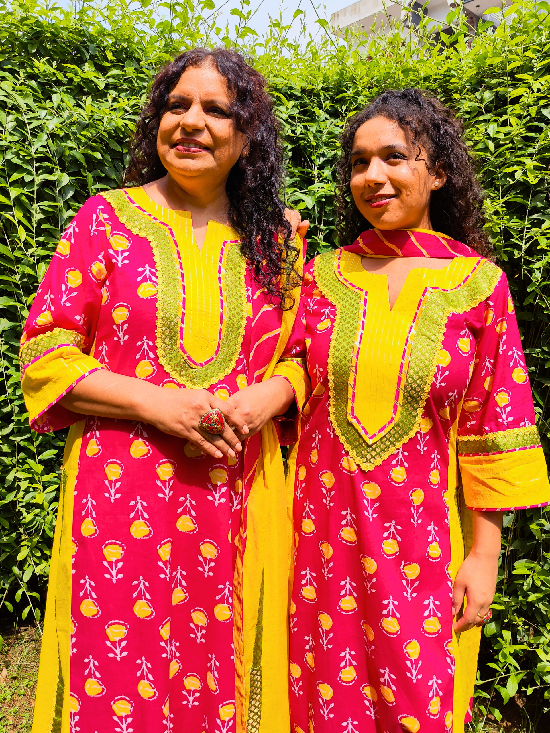 Magenta Digital Printed Cotton Stitched Suit Set