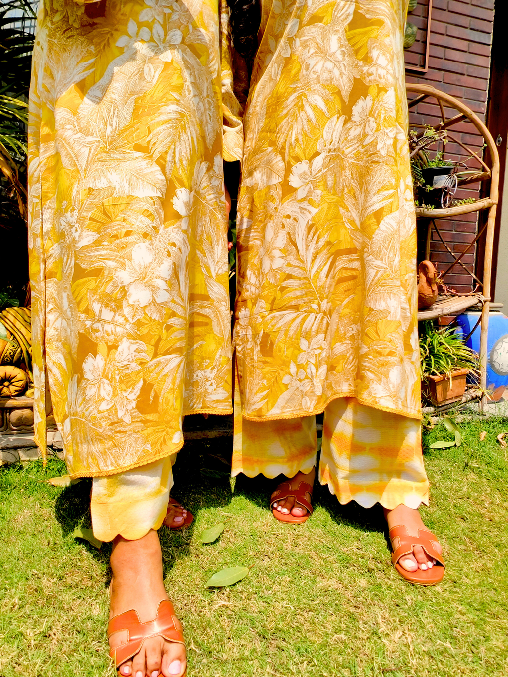 Yellow Digital Printed Cotton Yellow Lace Stitched Co-Ord Set