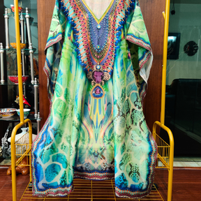 Green Digital Printed Muslin Silk Stitched Kurta Kaftan