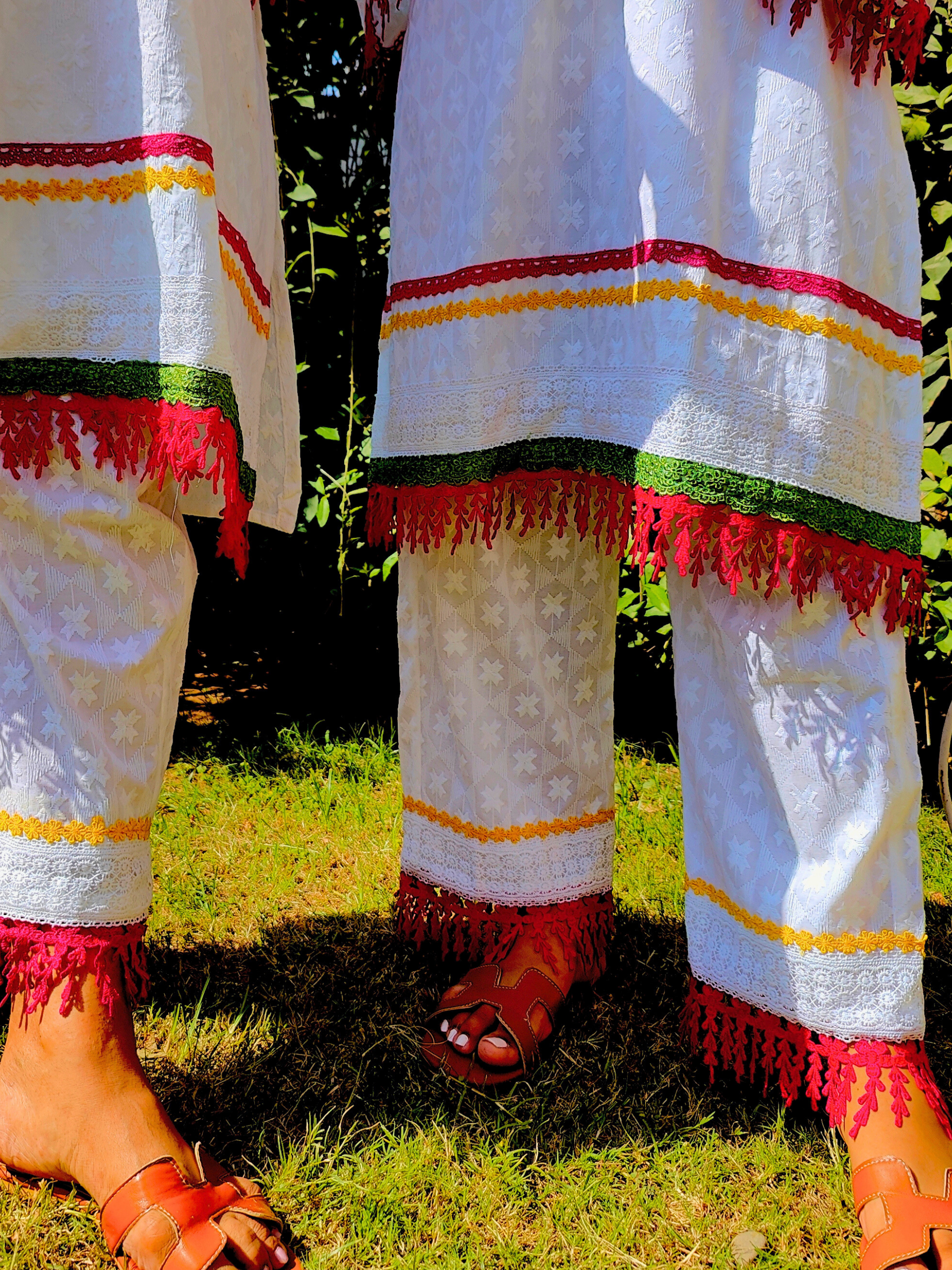 White Embroidered Lace Cotton Stitched Co-Ord Set