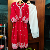 Red Embroidered Cotton Stitched Co-Ord Set