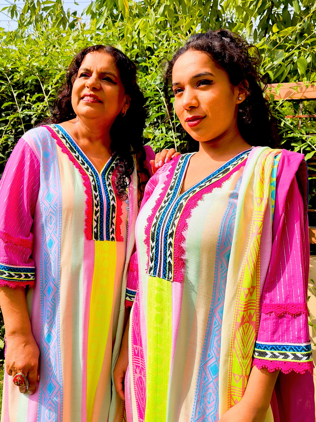 Multi-Coloured Afghani Magenta Embroidered Stitched Suit Set