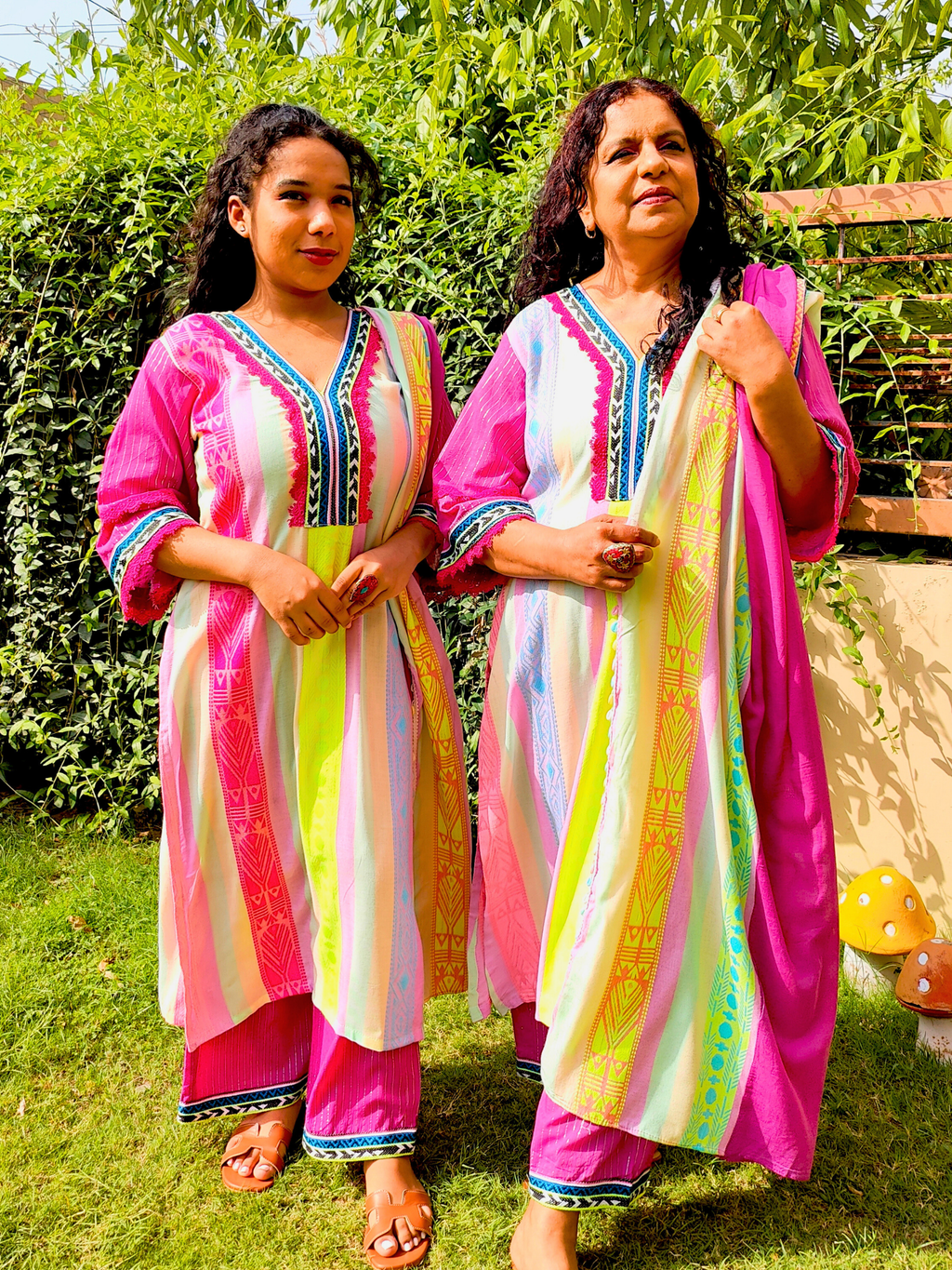 Multi-Coloured Afghani Magenta Embroidered Stitched Suit Set