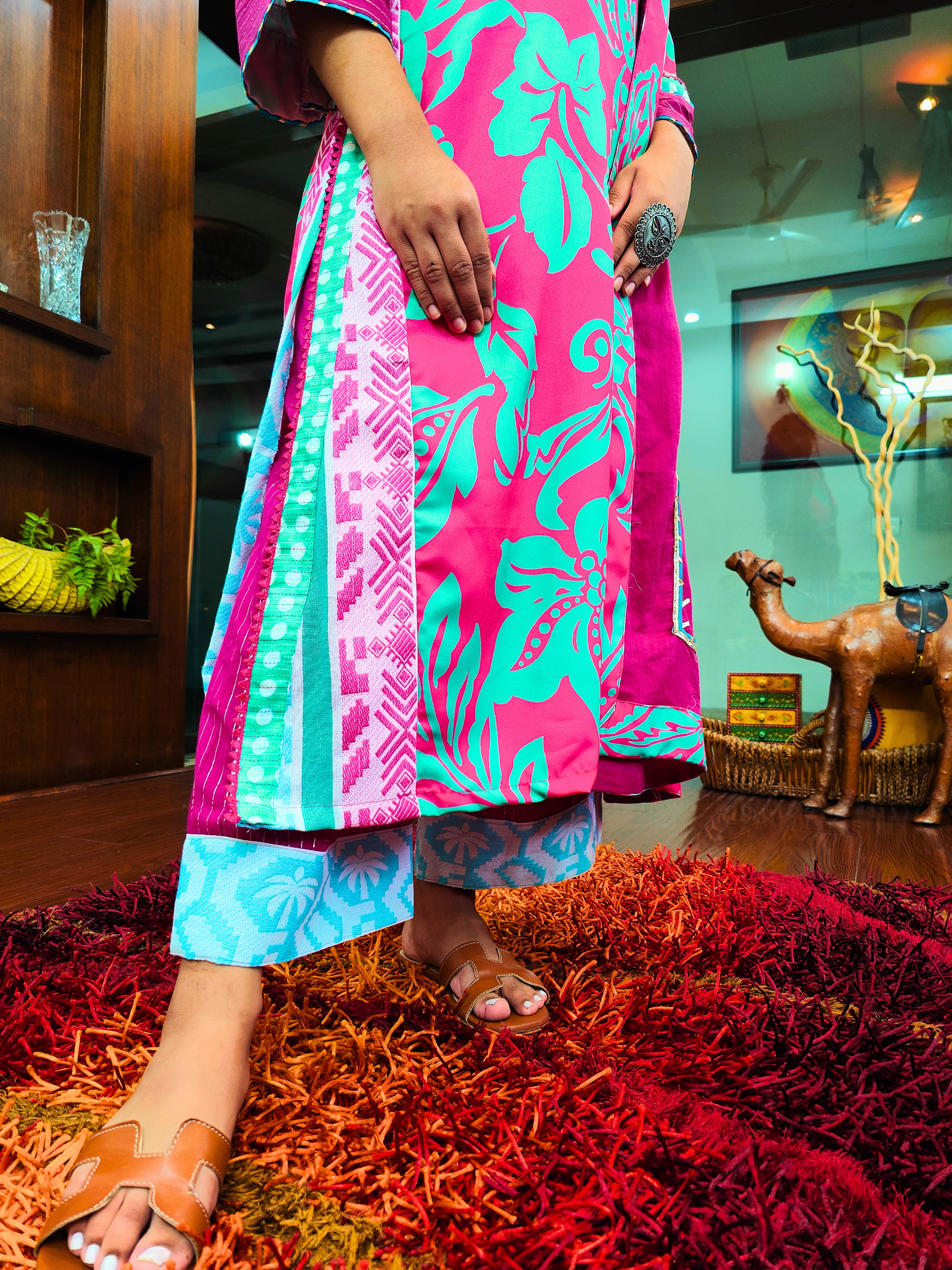 Magenta Digital Printed Moss Georgette Embroidered Stitched Suit Set