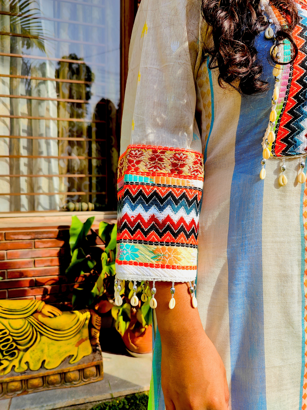 Lime Green Afghani Multi Embroidered Weave Stitched Suit Set