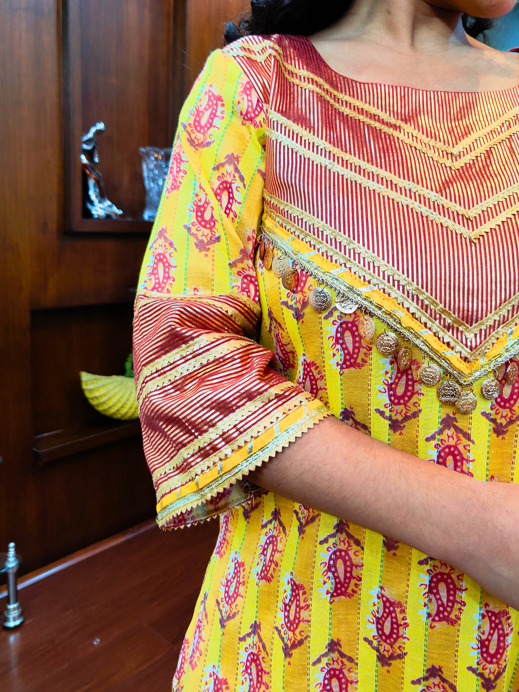 Yellow Paisley Digital Printed Cotton Stitched Suit Set