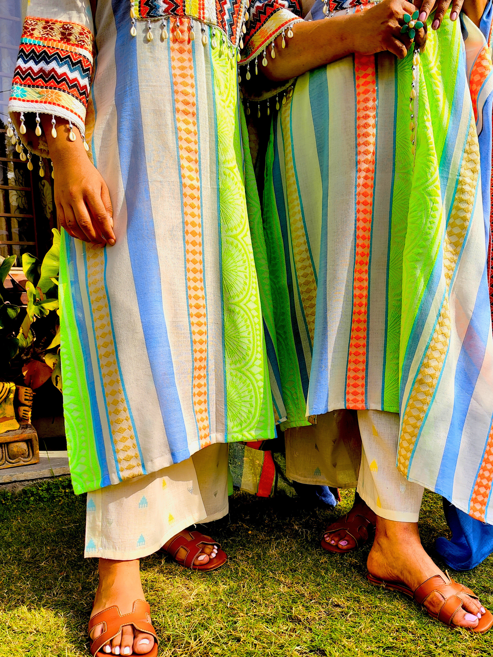 Lime Green Afghani Multi Embroidered Weave Stitched Suit Set