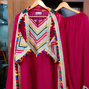 Maroon Georgette Multi Colour Gota Stitched Suit Set