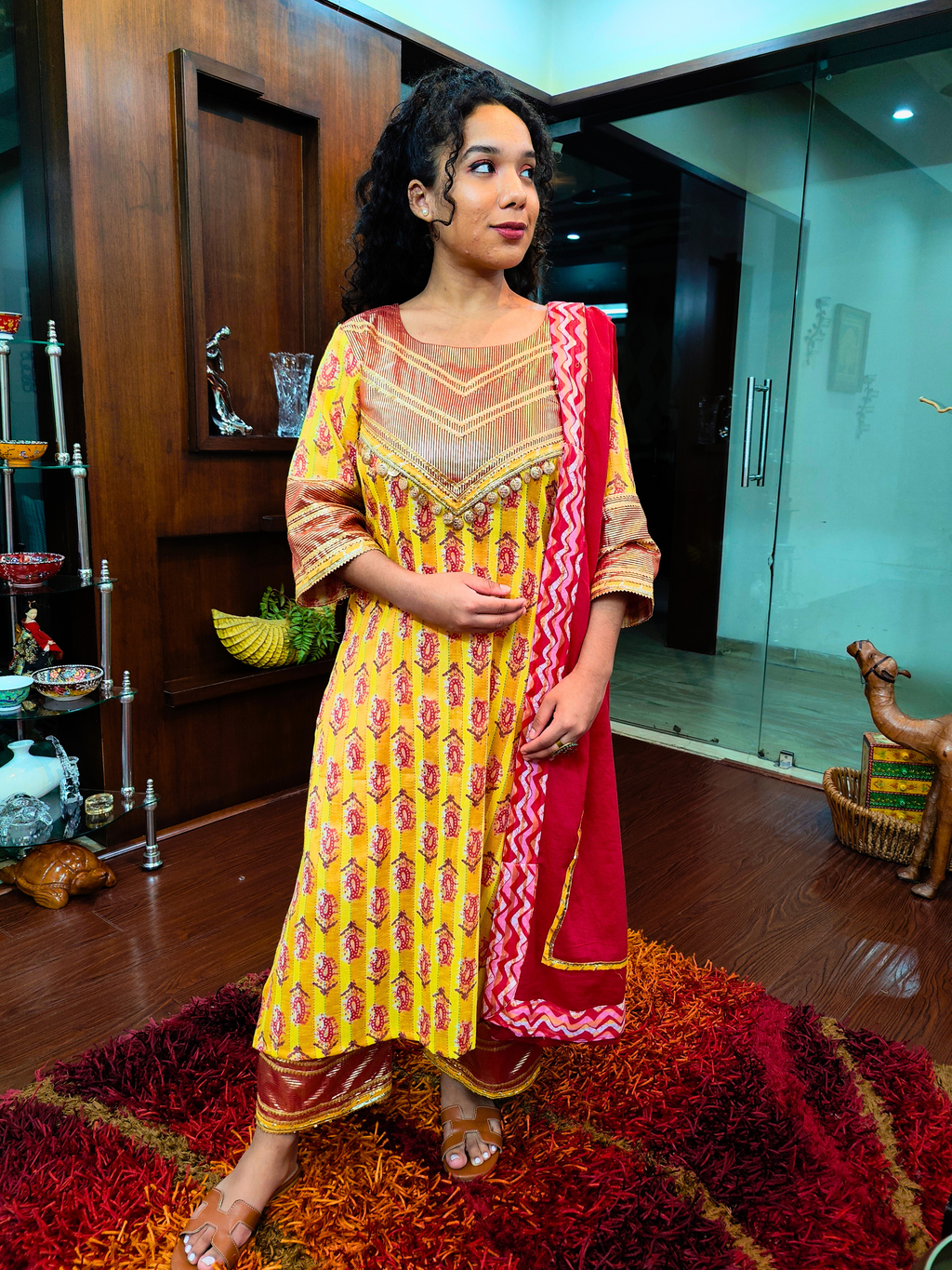 Yellow Paisley Digital Printed Cotton Stitched Suit Set