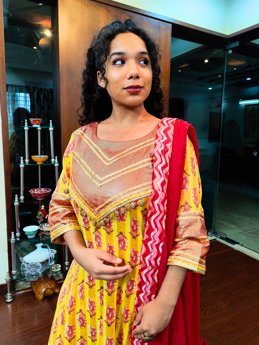 Yellow Paisley Digital Printed Cotton Stitched Suit Set