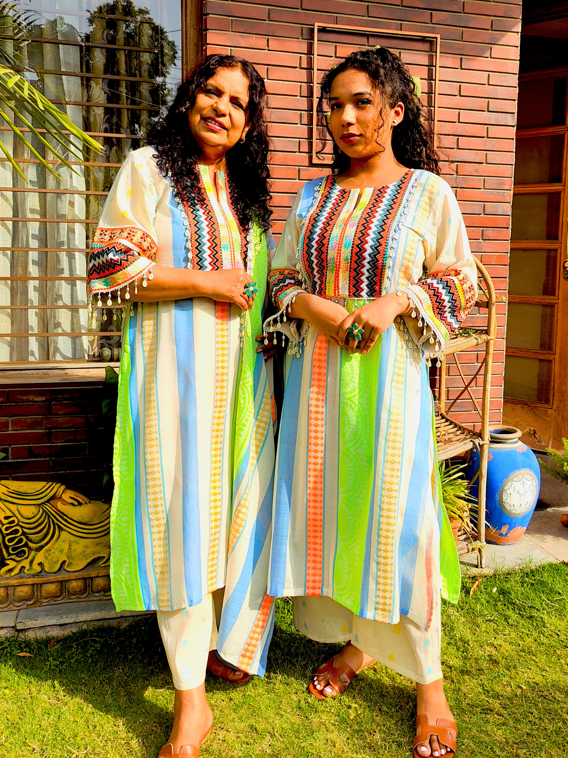 Lime Green Afghani Multi Embroidered Weave Stitched Suit Set