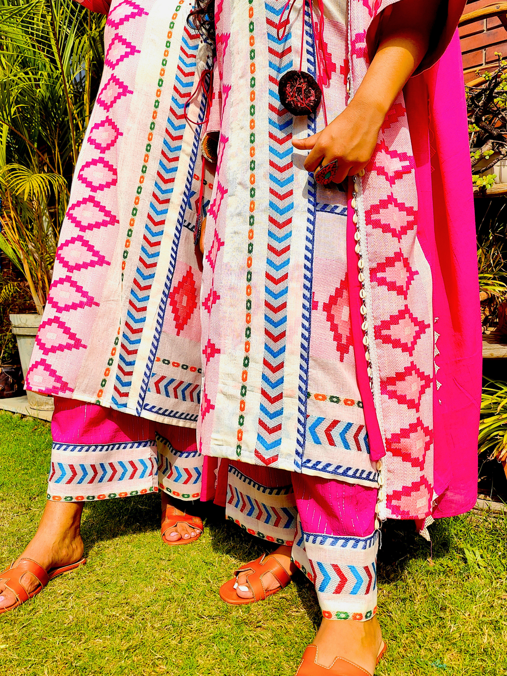Magenta Afghani Embroidered Tassels Stitched Suit Set