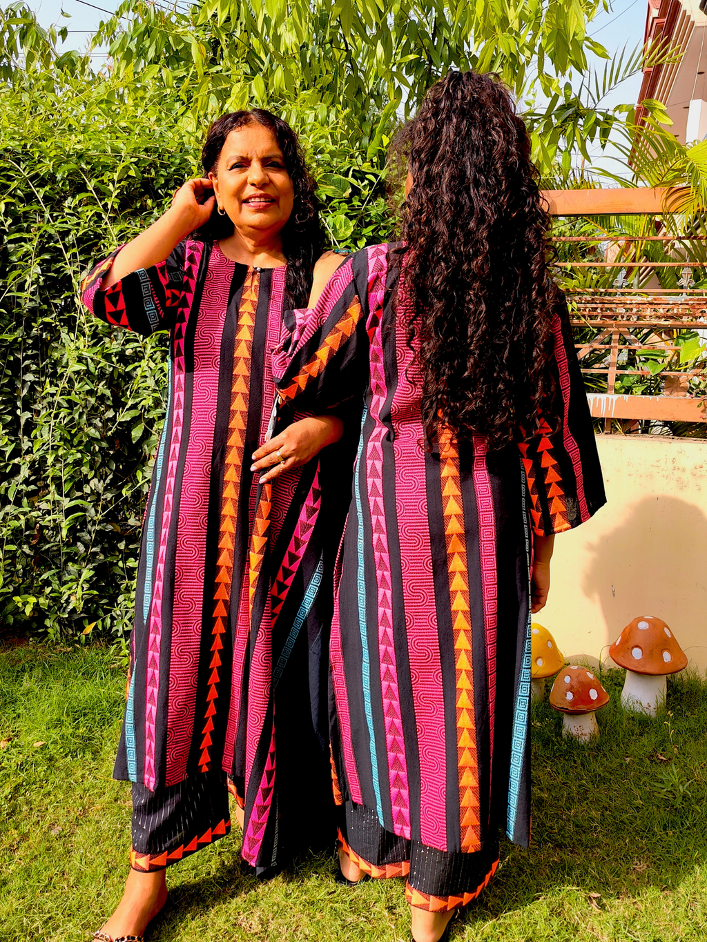 Black Afghani Embroidered Weave Stitched Suit Set