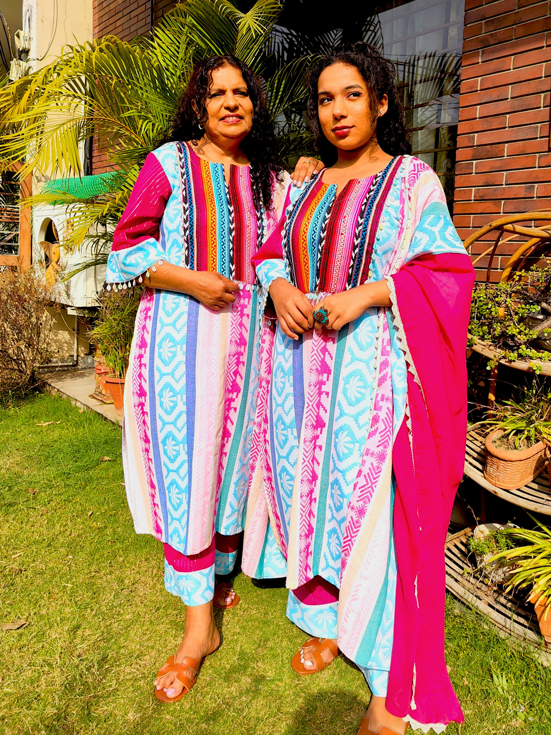 Multi-Coloured Afghani Multi Embroidered Stitched Suit Set