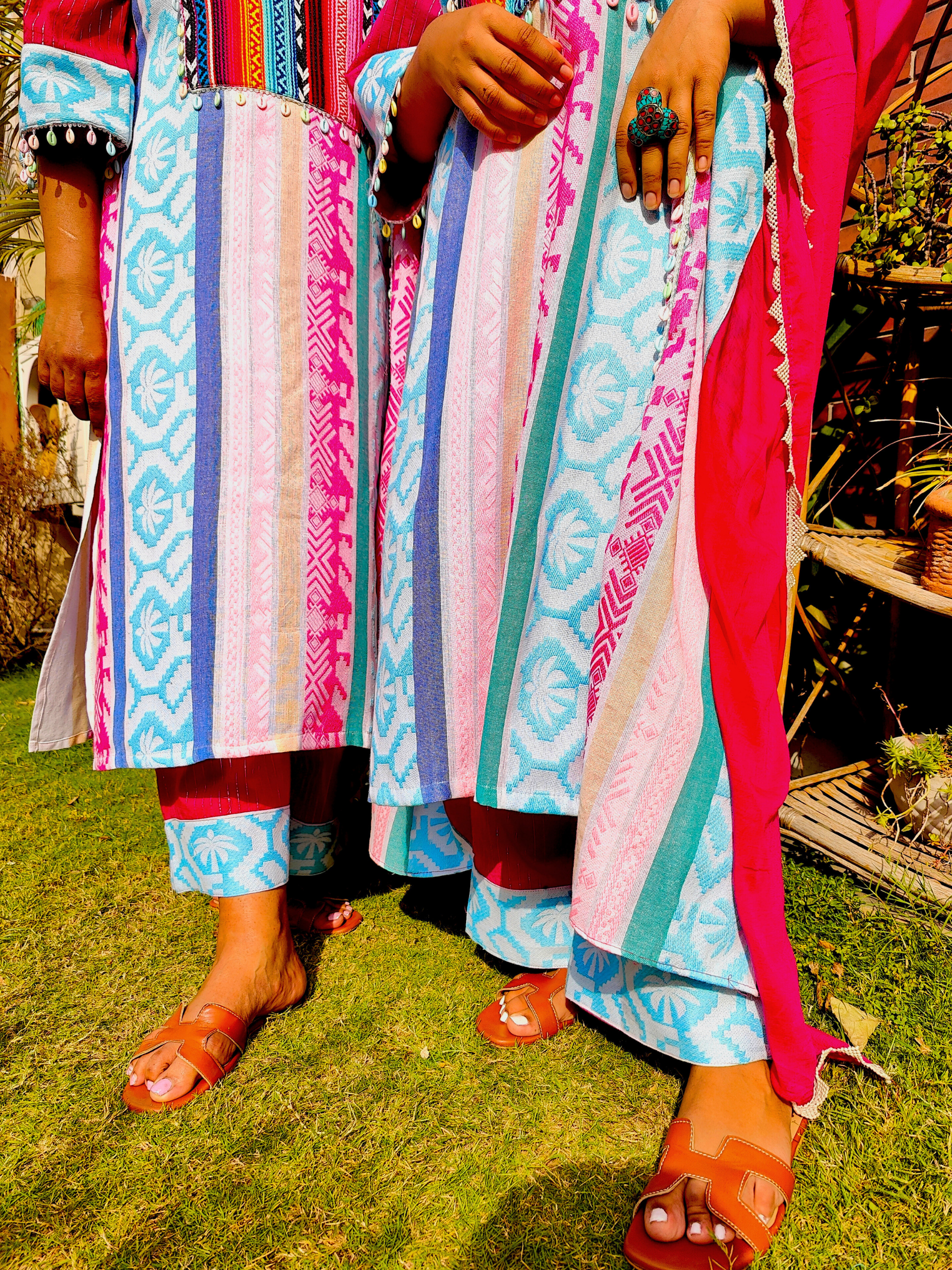 Multi-Coloured Afghani Multi Embroidered Stitched Suit Set