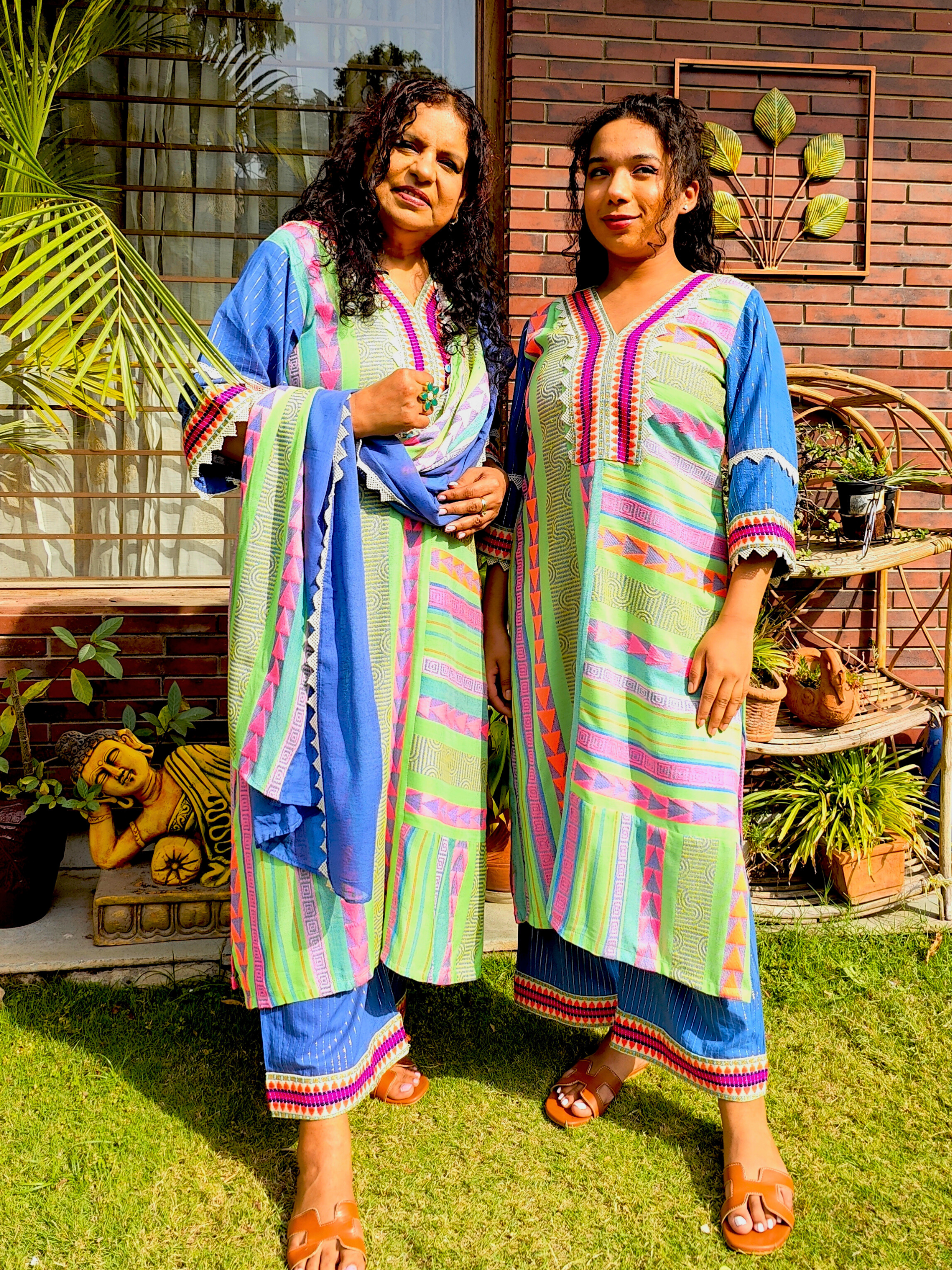 Lime Green Afghani Embroidered Weave Stitched Suit Set