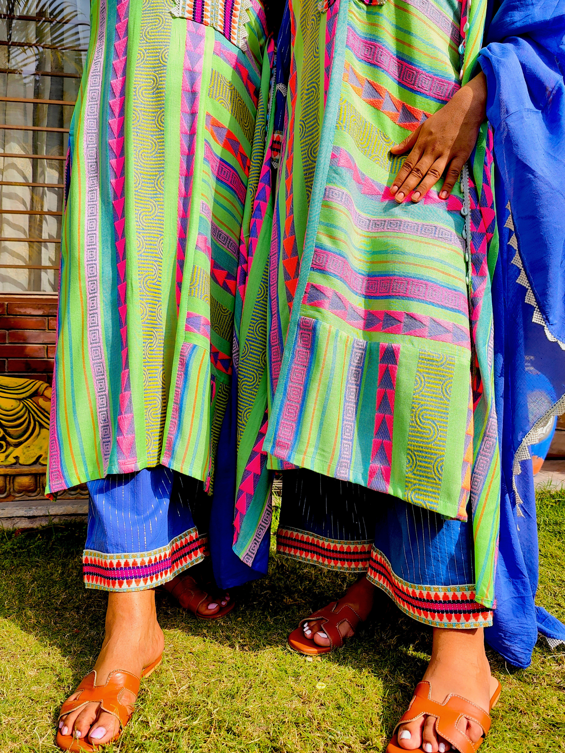 Lime Green Afghani Embroidered Weave Stitched Suit Set