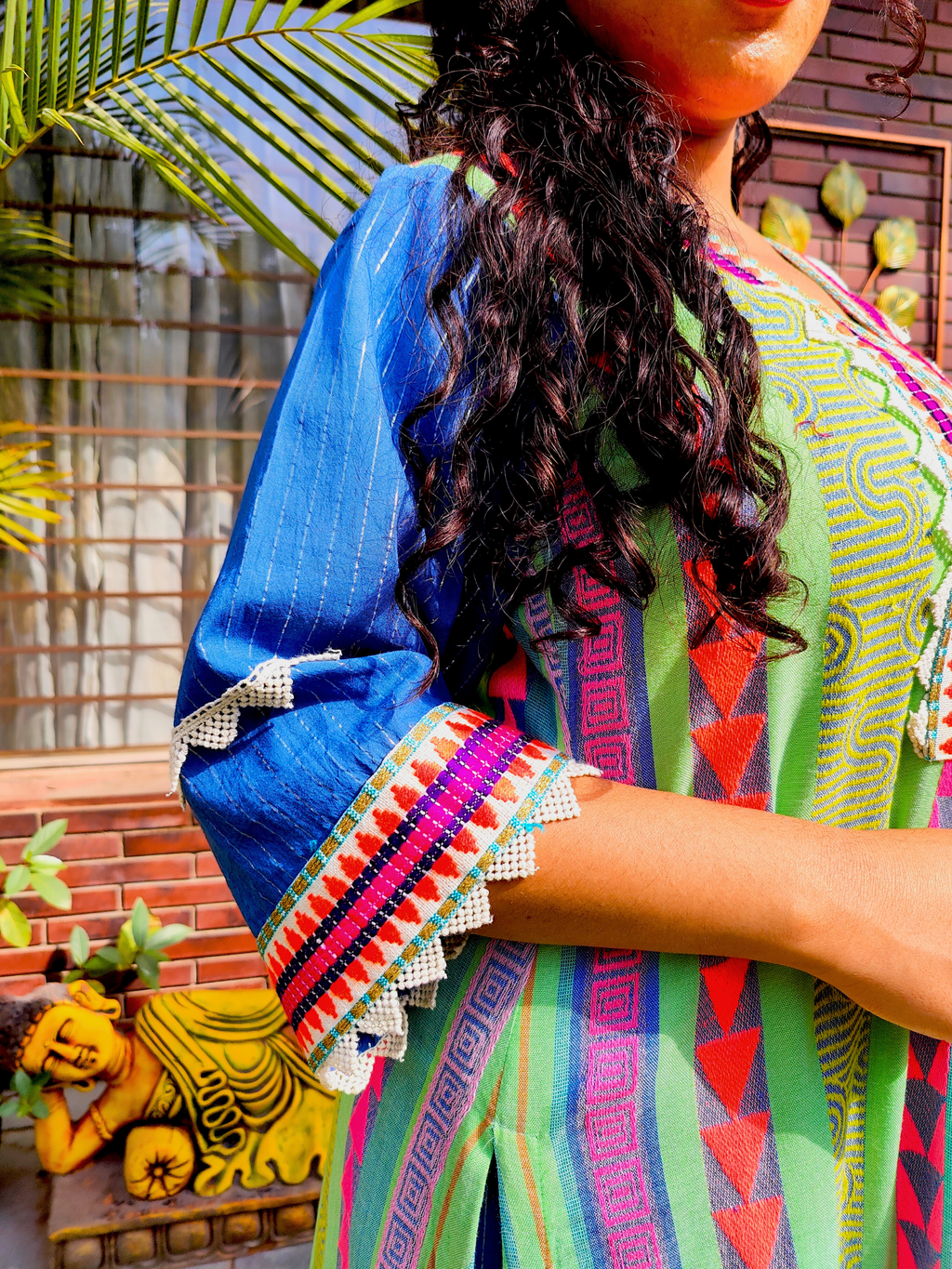 Lime Green Afghani Embroidered Weave Stitched Suit Set