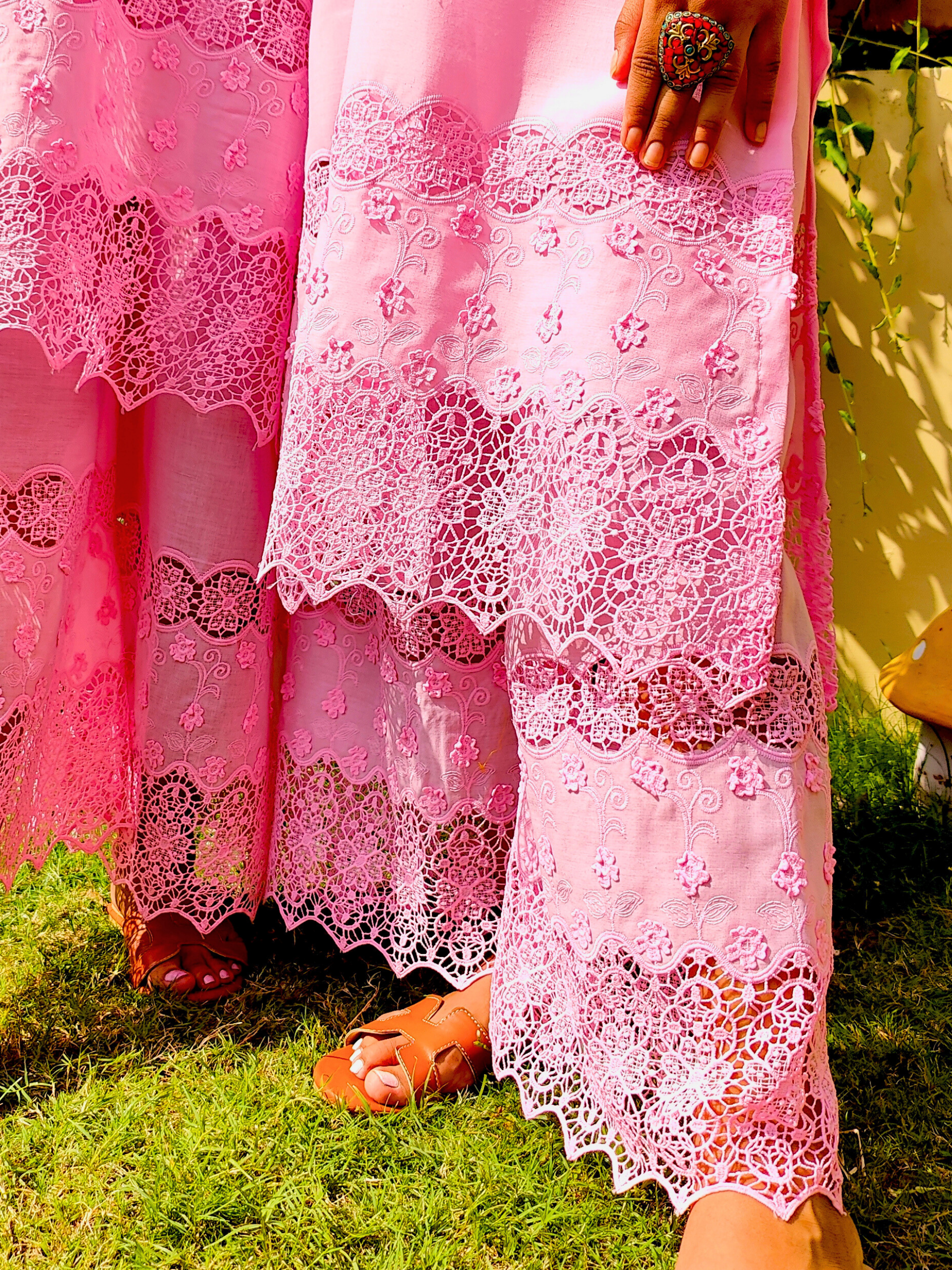 Pink Embroidered Cotton Stitched Co-Ord Set