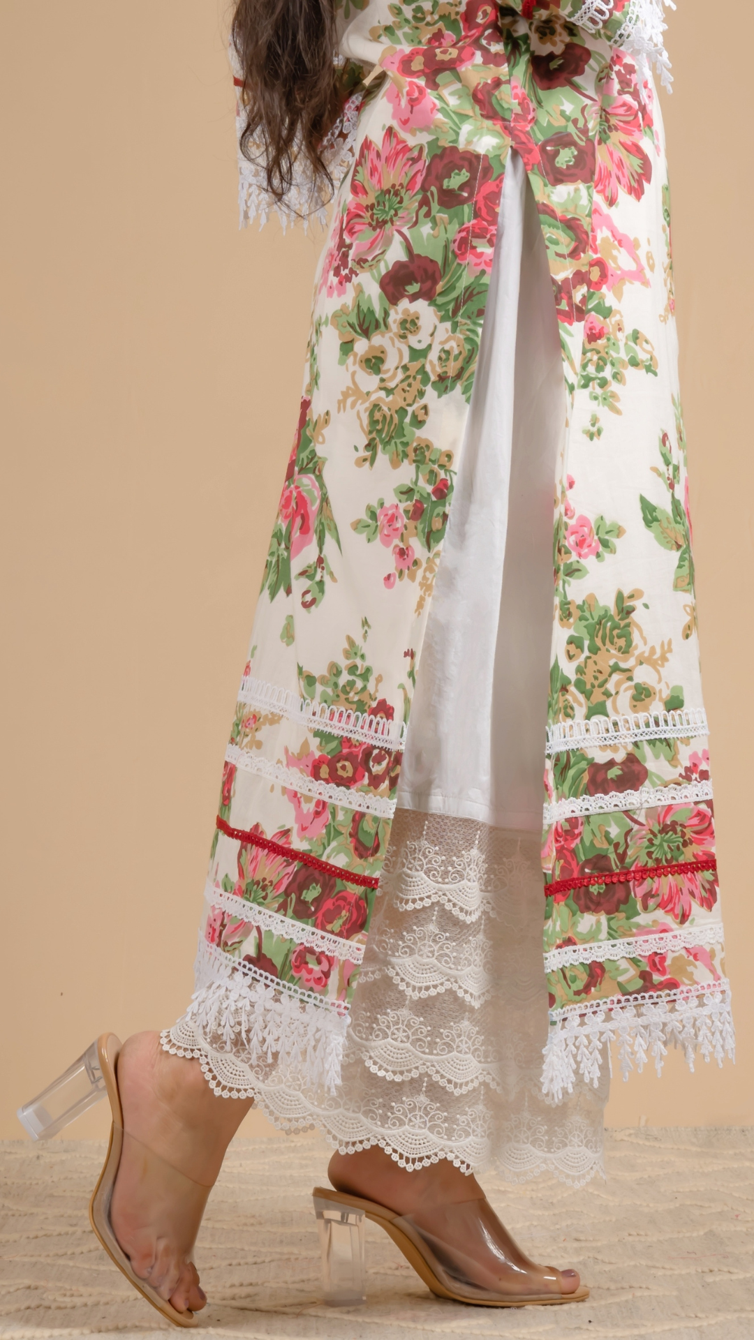 Statement Palazzo: White Cotton Palazzo with Four Intricate Laces - Mom & You Clothing