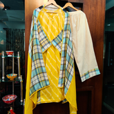 Yellow Tie Dye Checkred cotton Stitched Suit Set