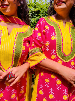 Magenta Digital Printed Cotton Stitched Suit Set
