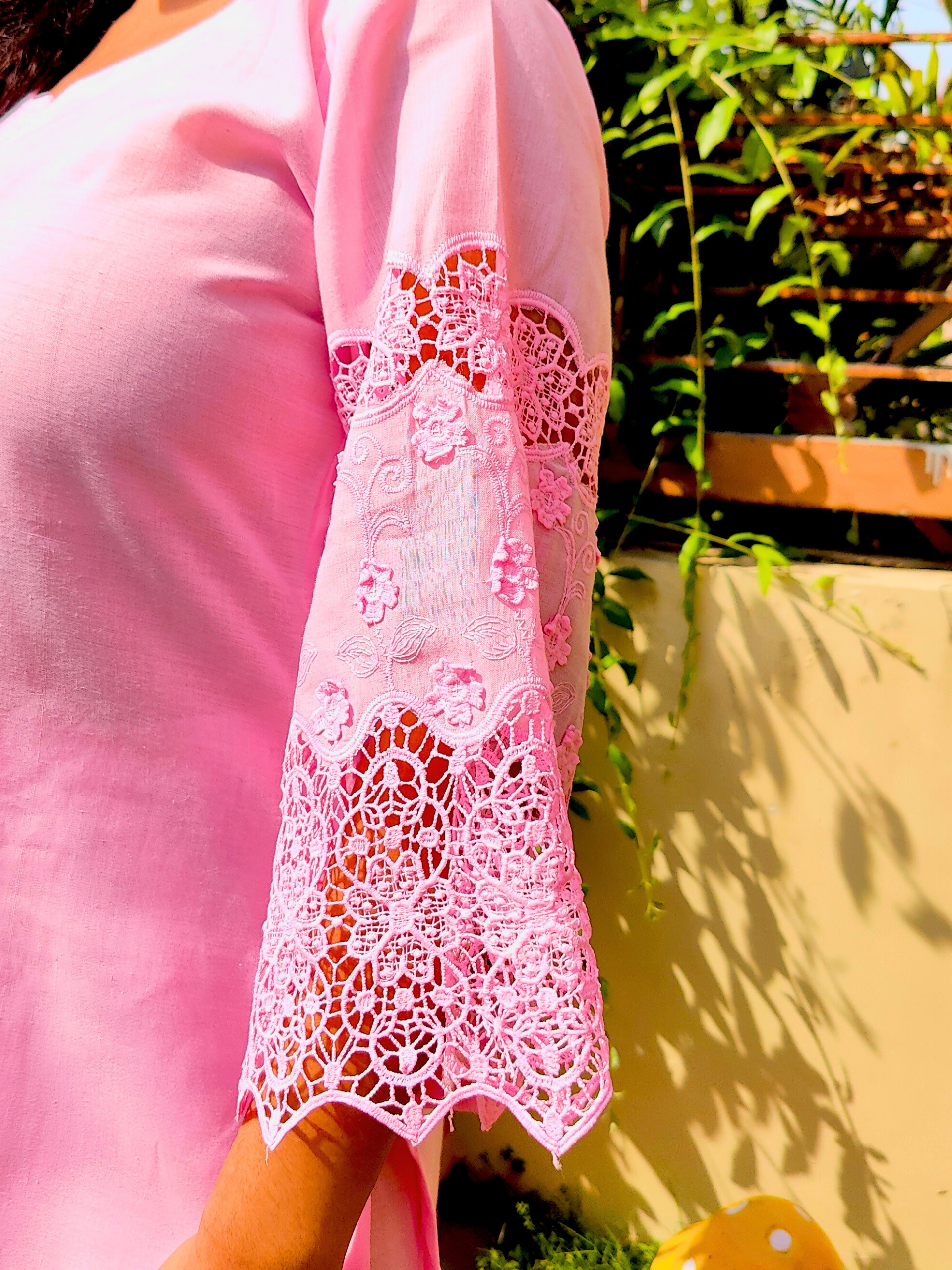 Pink Embroidered Cotton Stitched Co-Ord Set