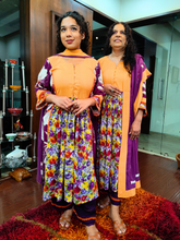 Purple Floral Handblock Orange Lace Cotton Stitched Suit Set