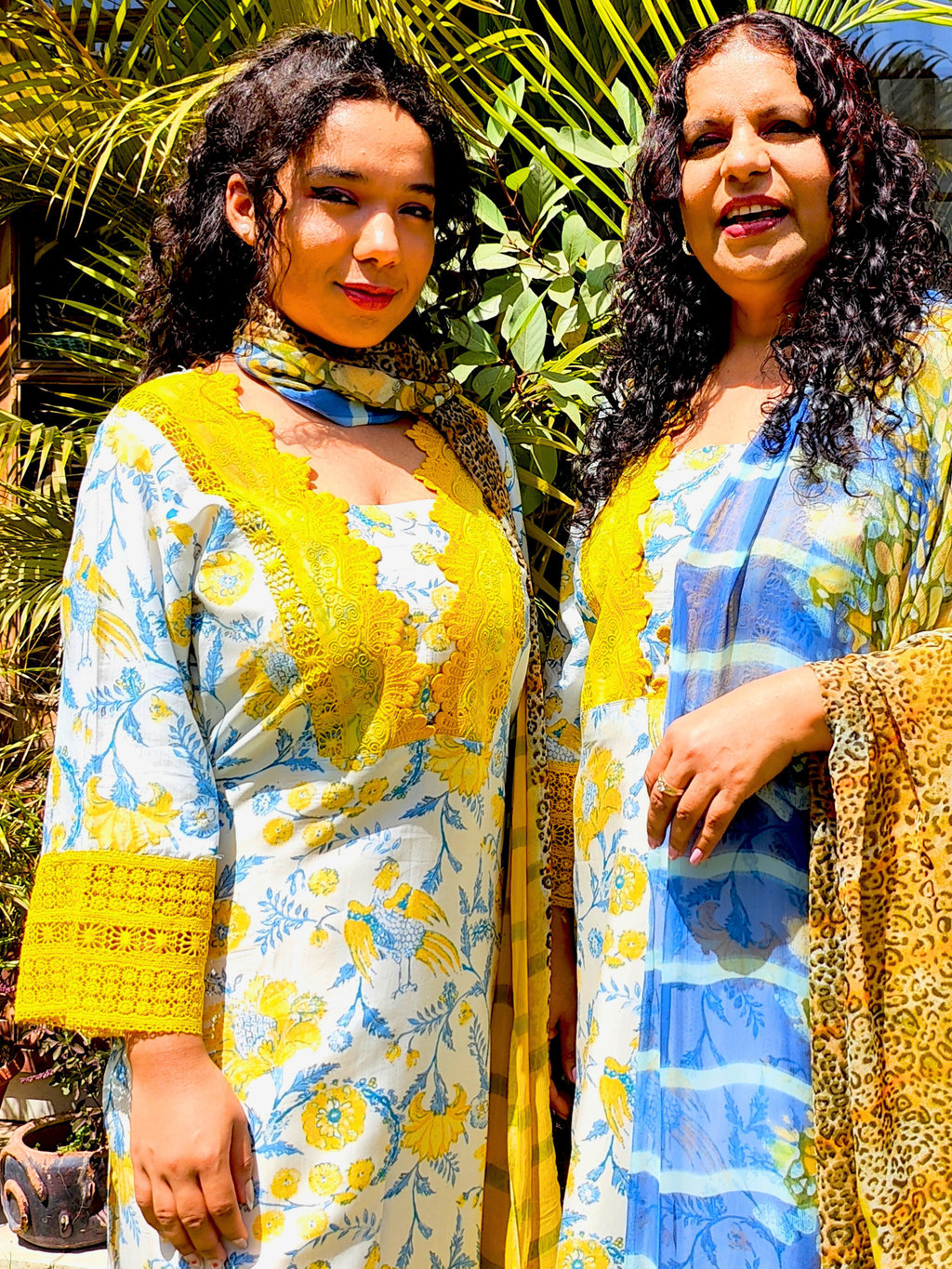 White Muslin Yellow Italian Lace Stitched Suit Set