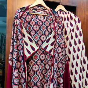 Cream Ajrakh Cotton Stitched Suit Set