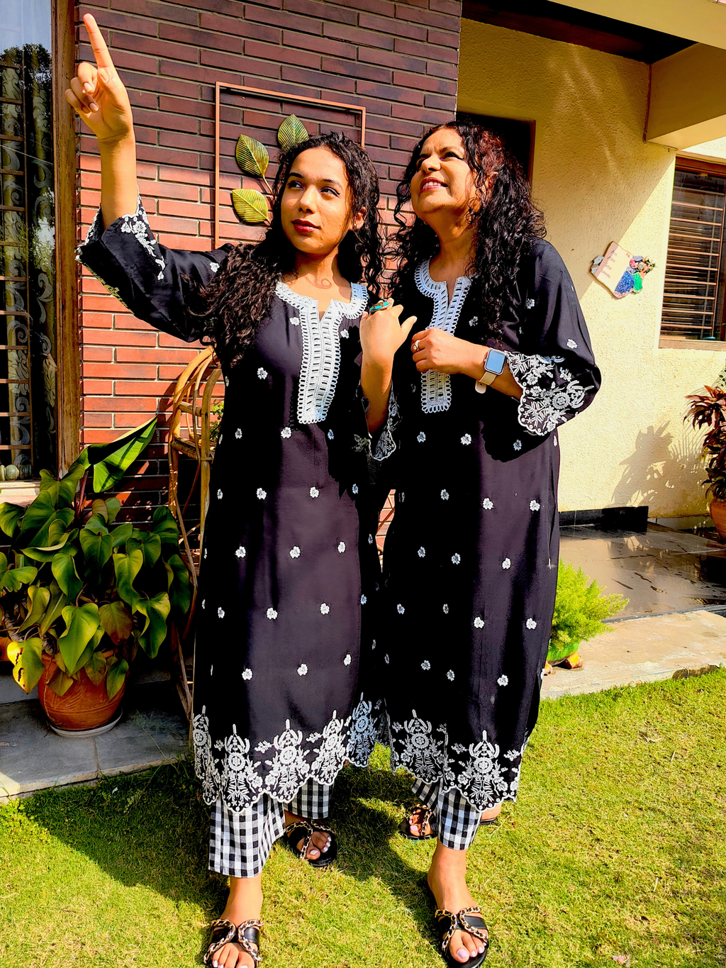 Black Embroidered Cotton Stitched Co-Ord Set