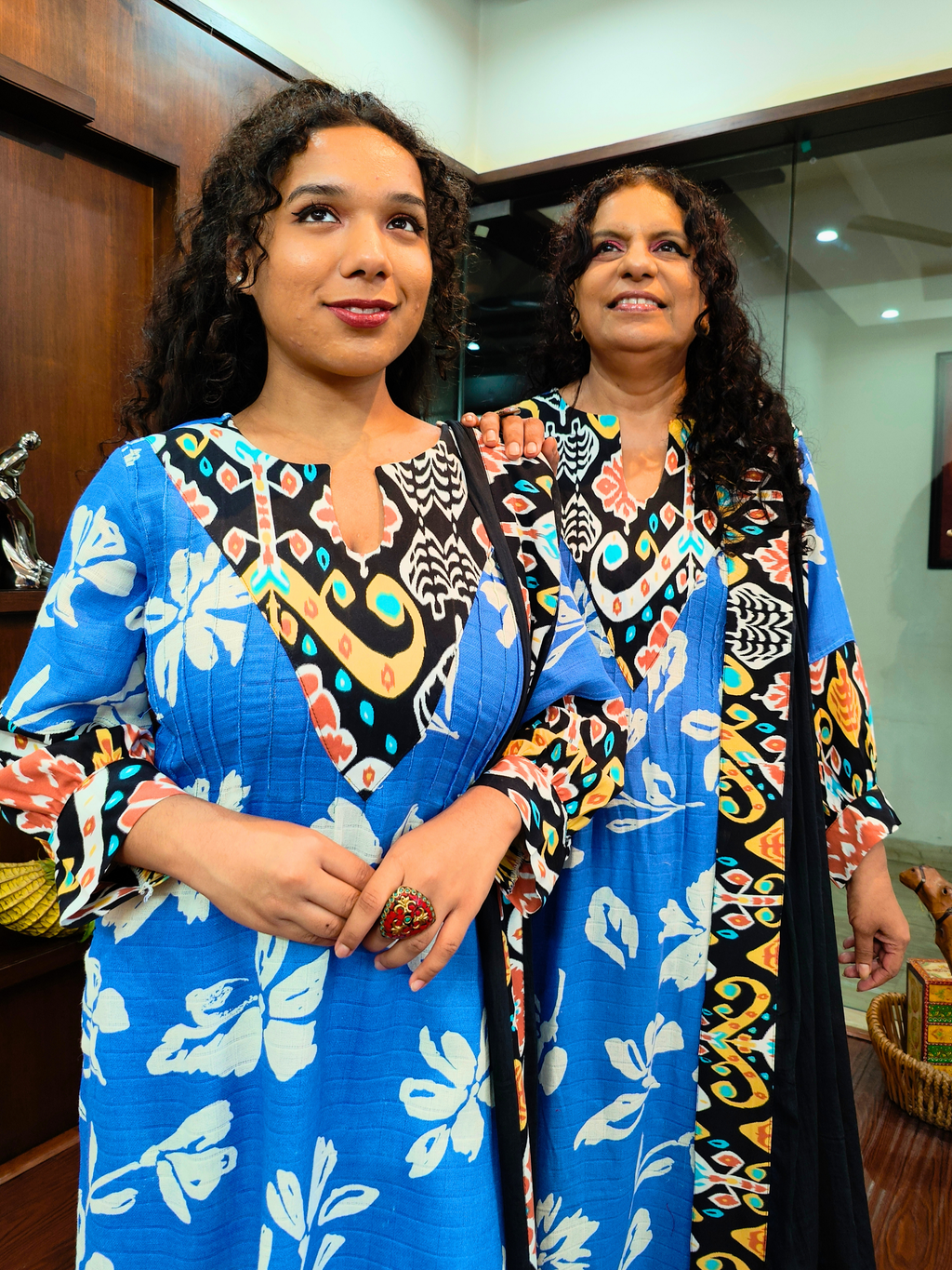 Sky Blue Digital Printed Abstract Cotton Stitched Suit Set