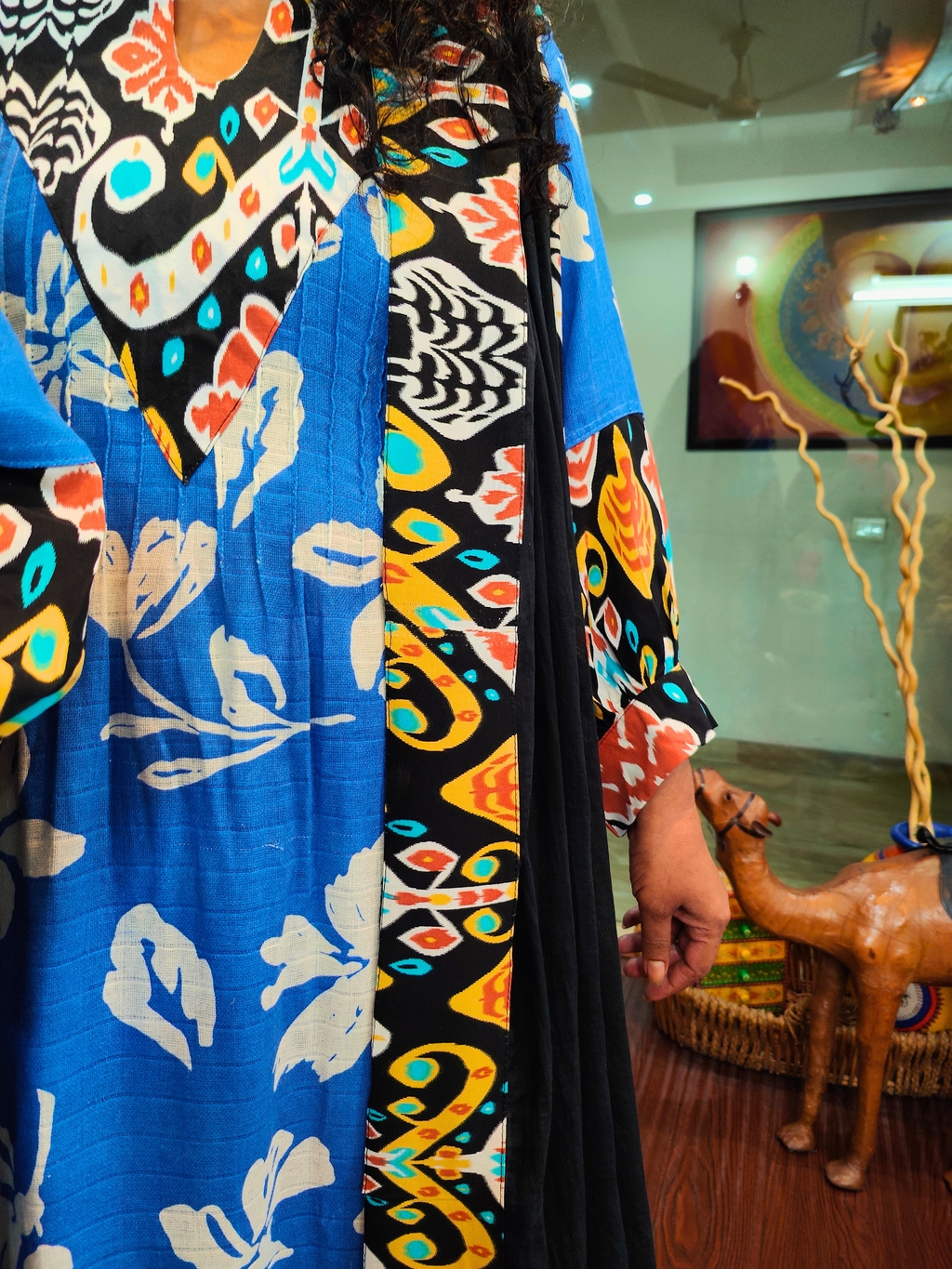 Sky Blue Digital Printed Abstract Cotton Stitched Suit Set