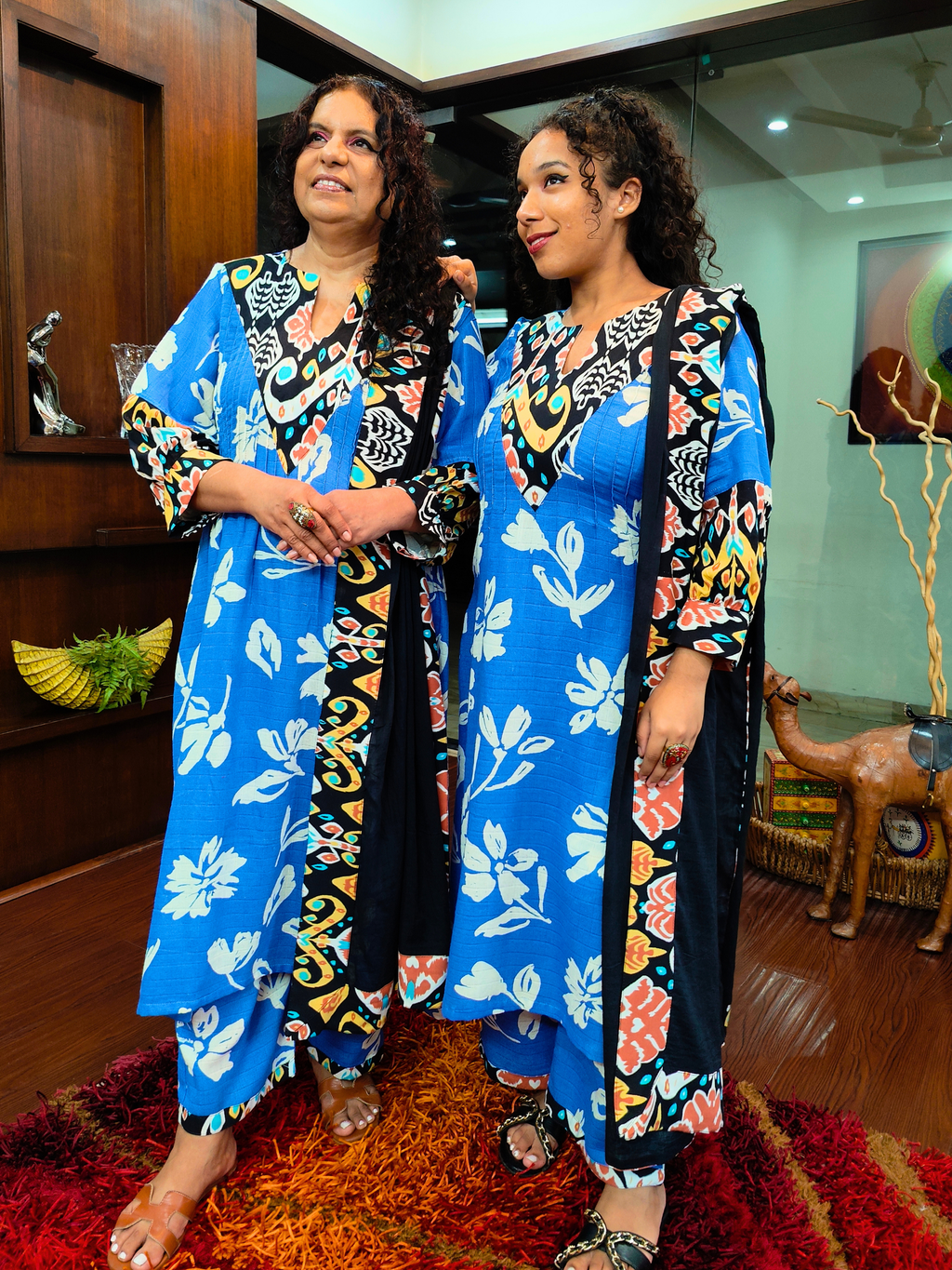 Sky Blue Digital Printed Abstract Cotton Stitched Suit Set