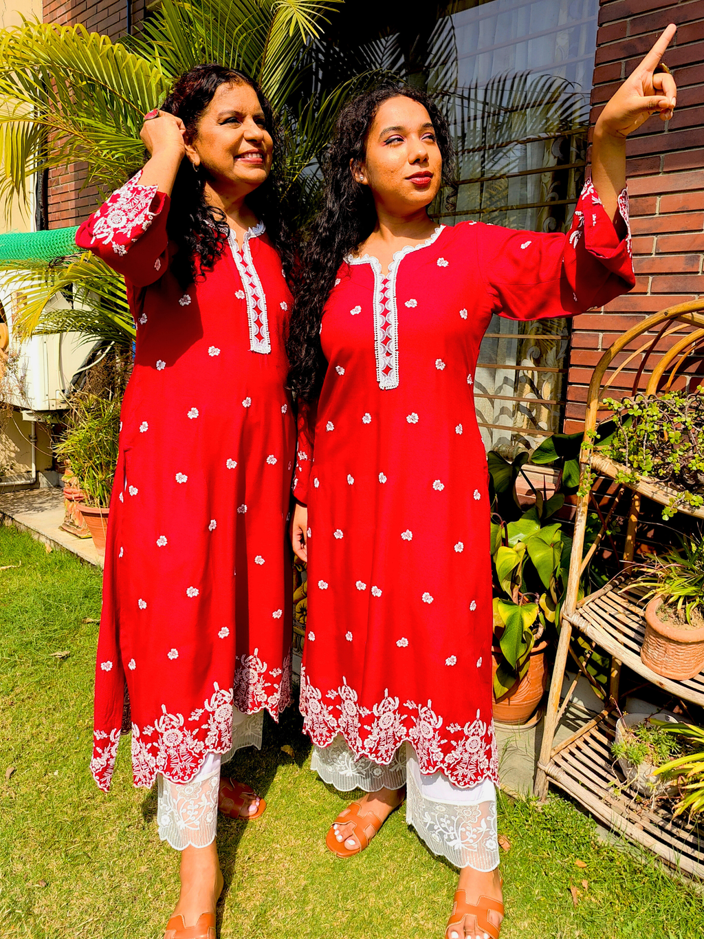 Red Embroidered Cotton Stitched Co-Ord Set