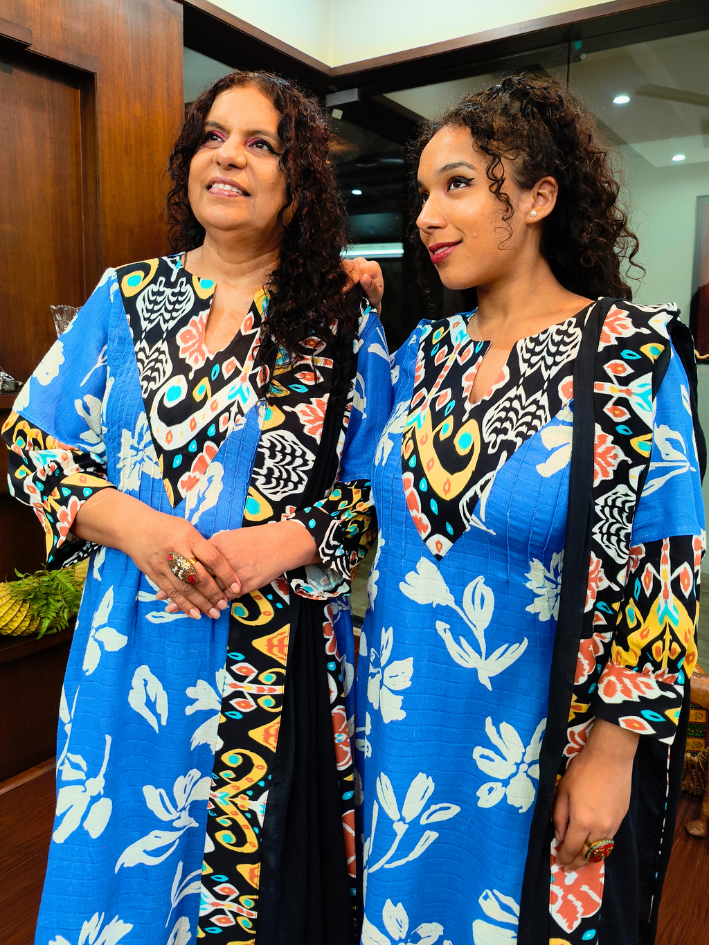 Sky Blue Digital Printed Abstract Cotton Stitched Suit Set