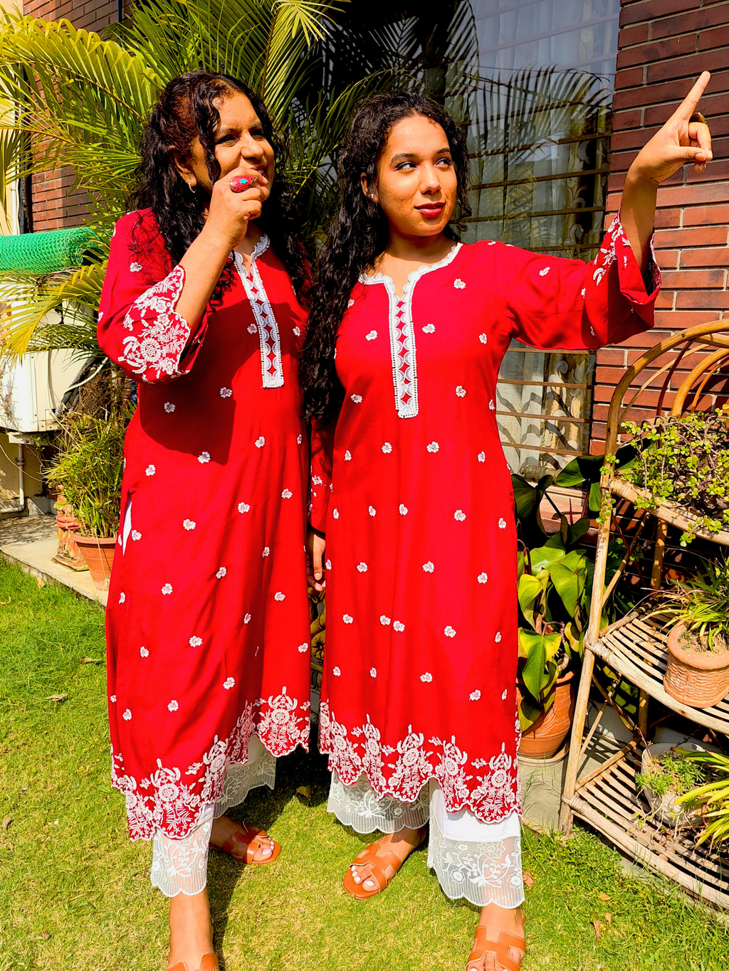 Red Embroidered Cotton Stitched Co-Ord Set