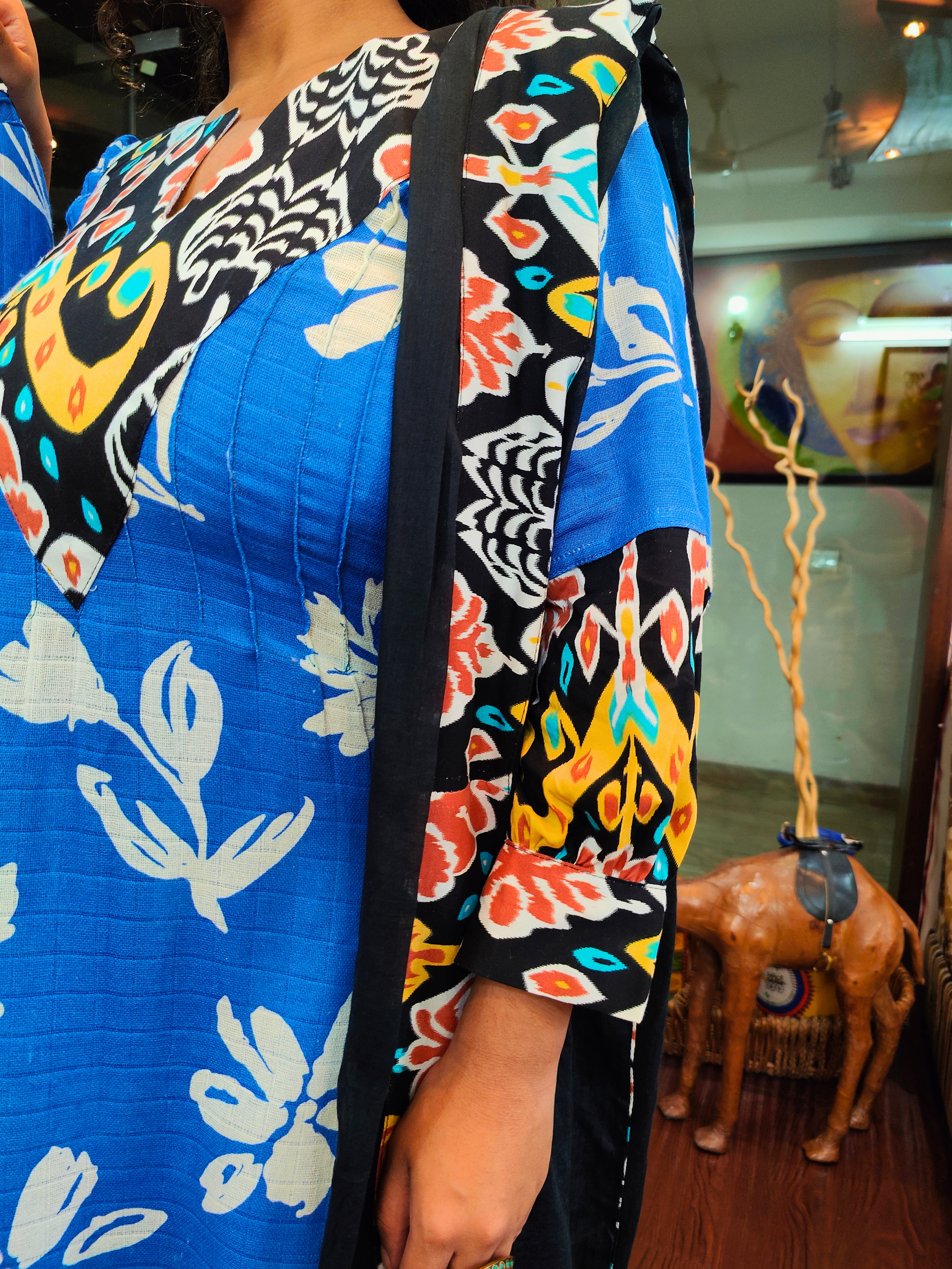 Sky Blue Digital Printed Abstract Cotton Stitched Suit Set