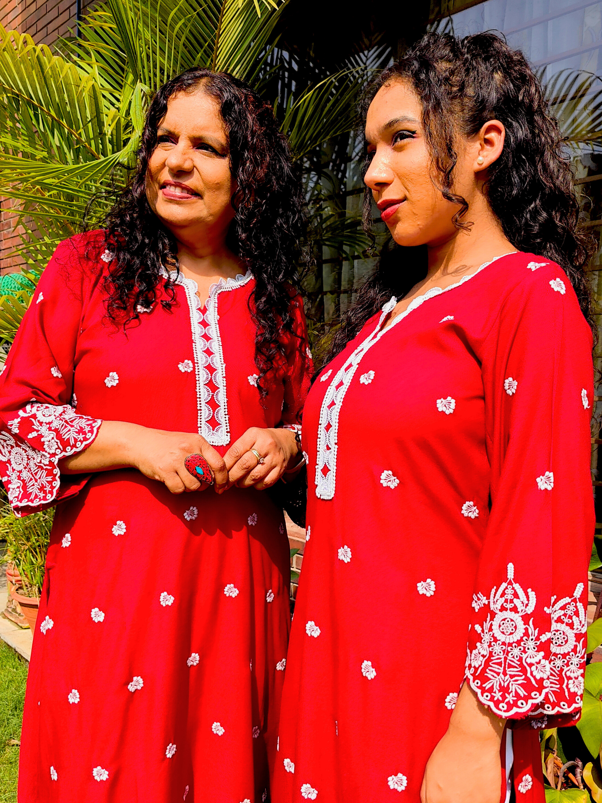 Red Embroidered Cotton Stitched Co-Ord Set