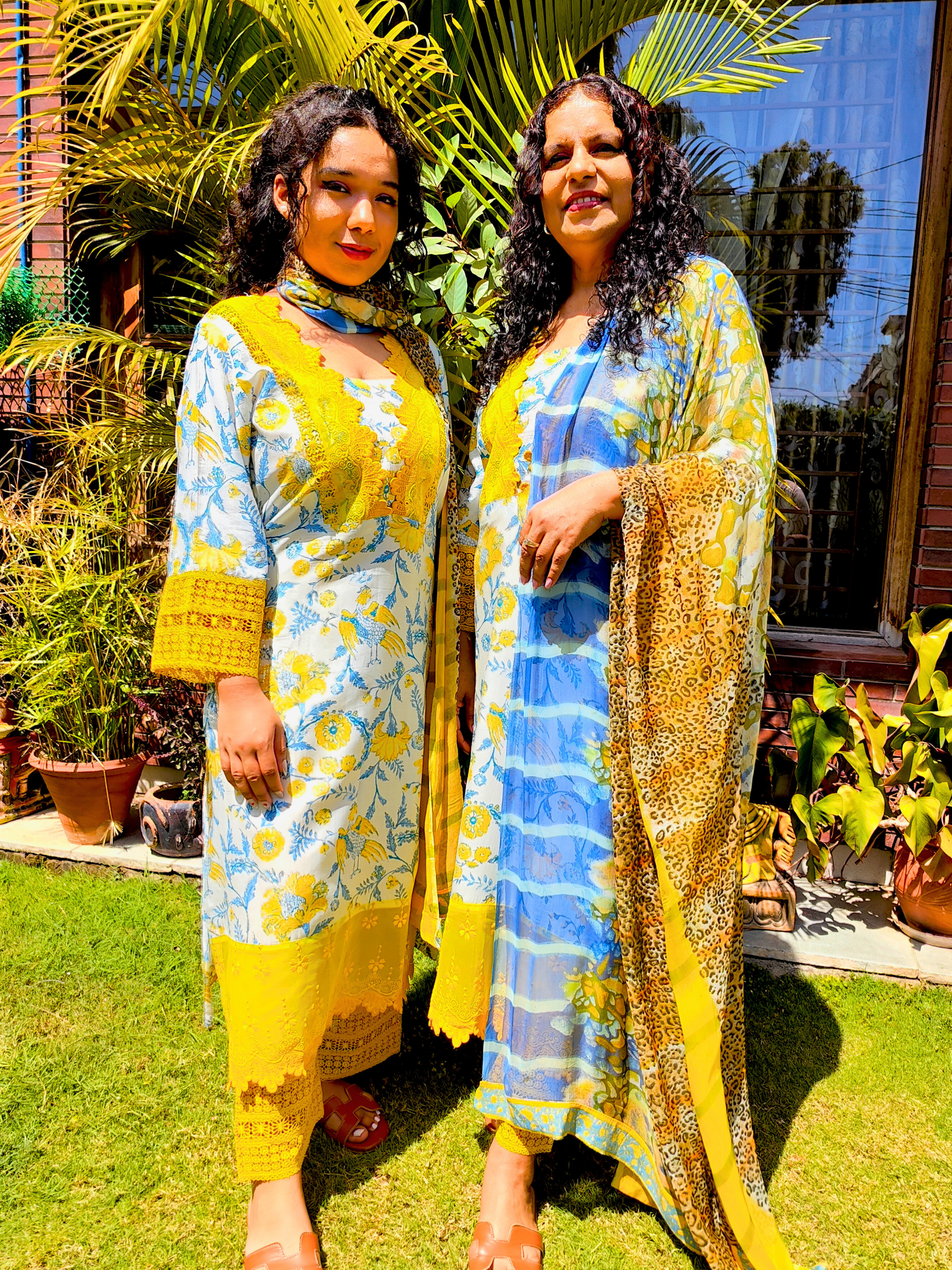 White Muslin Yellow Italian Lace Stitched Suit Set