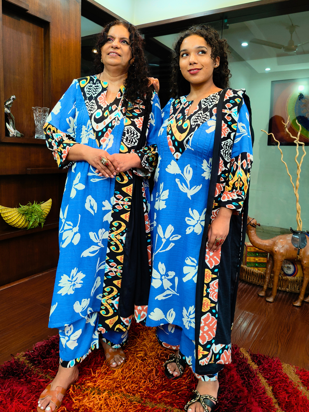 Sky Blue Digital Printed Abstract Cotton Stitched Suit Set