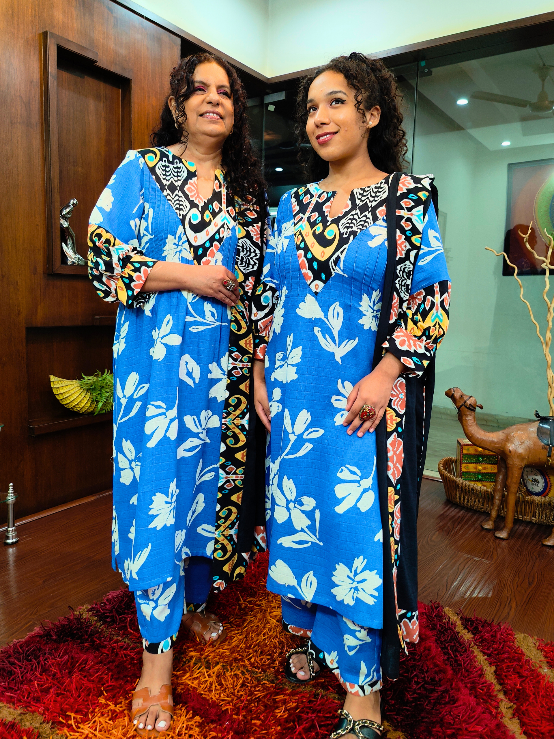 Sky Blue Digital Printed Abstract Cotton Stitched Suit Set