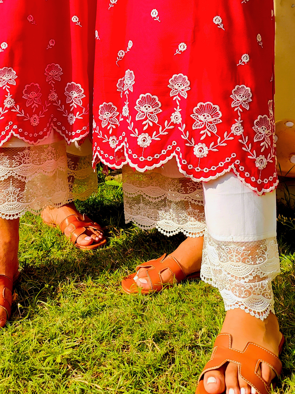 Red Embroidered Cotton Stitched Co-Ord Set