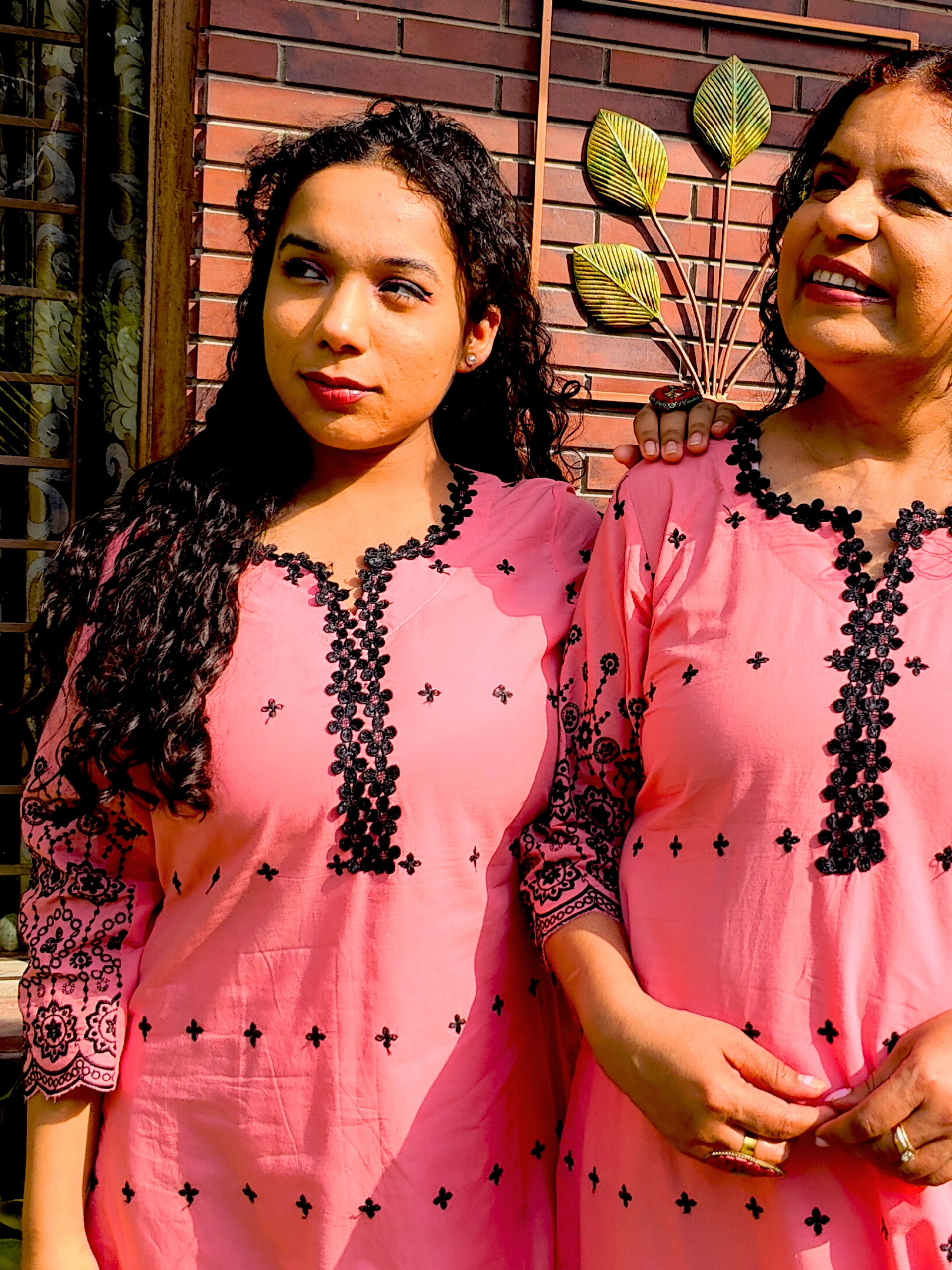 Peach Black Embroidered Cotton Stitched Co-Ord Set