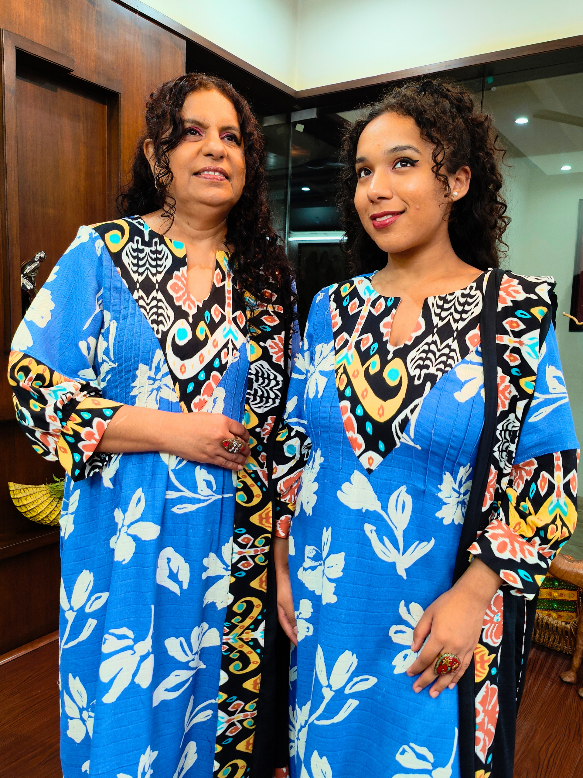 Sky Blue Digital Printed Abstract Cotton Stitched Suit Set