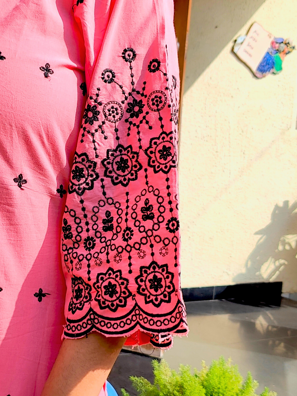 Peach Black Embroidered Cotton Stitched Co-Ord Set