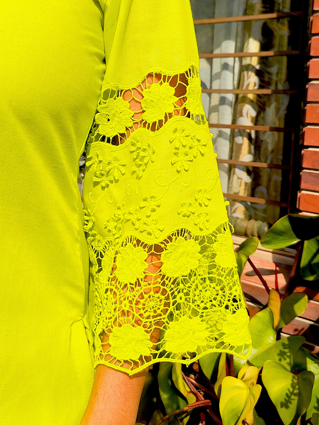 Lime Green Embroidered Cotton Stitched Co-Ord Set