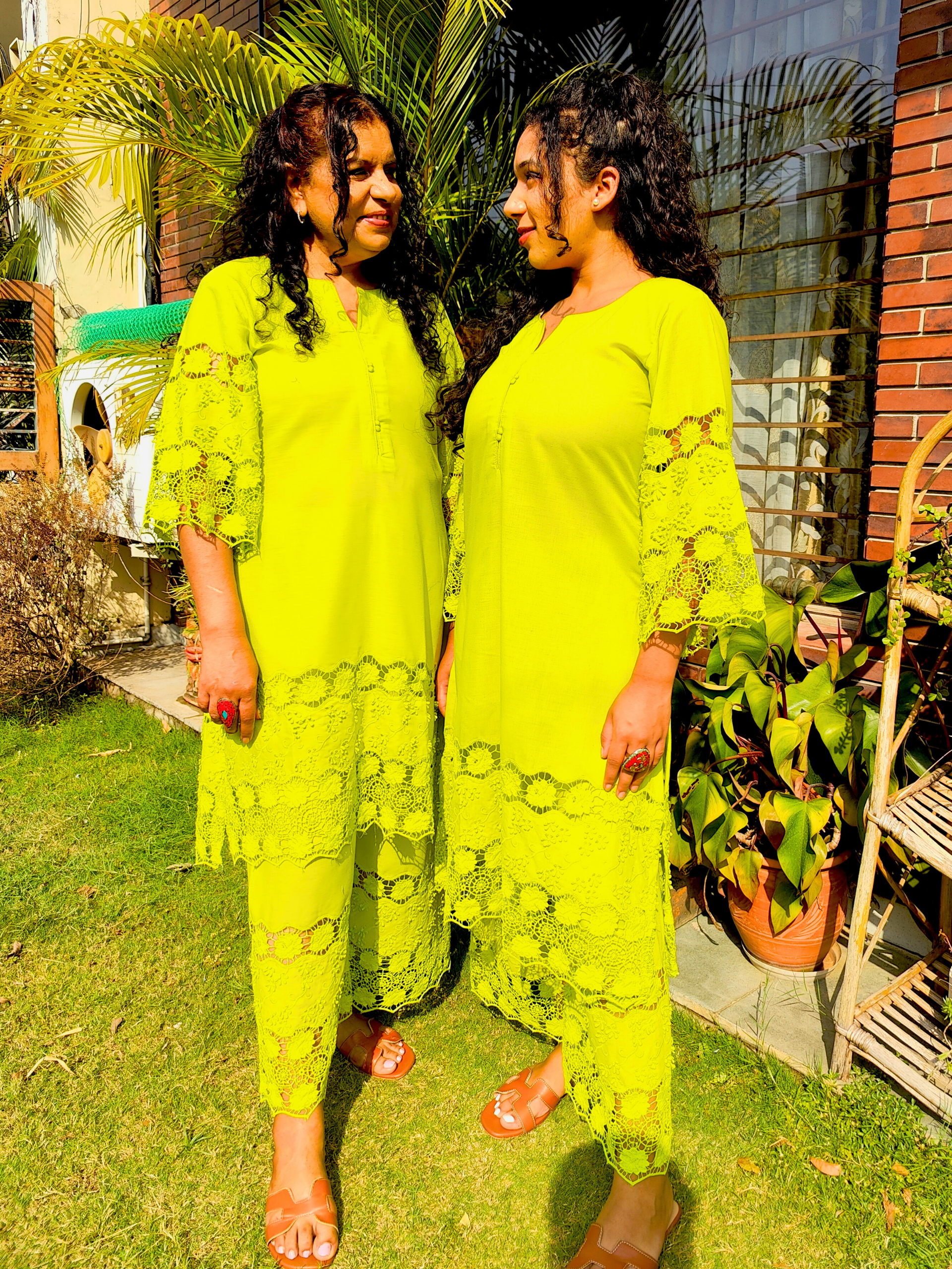 Lime Green Embroidered Cotton Stitched Co-Ord Set