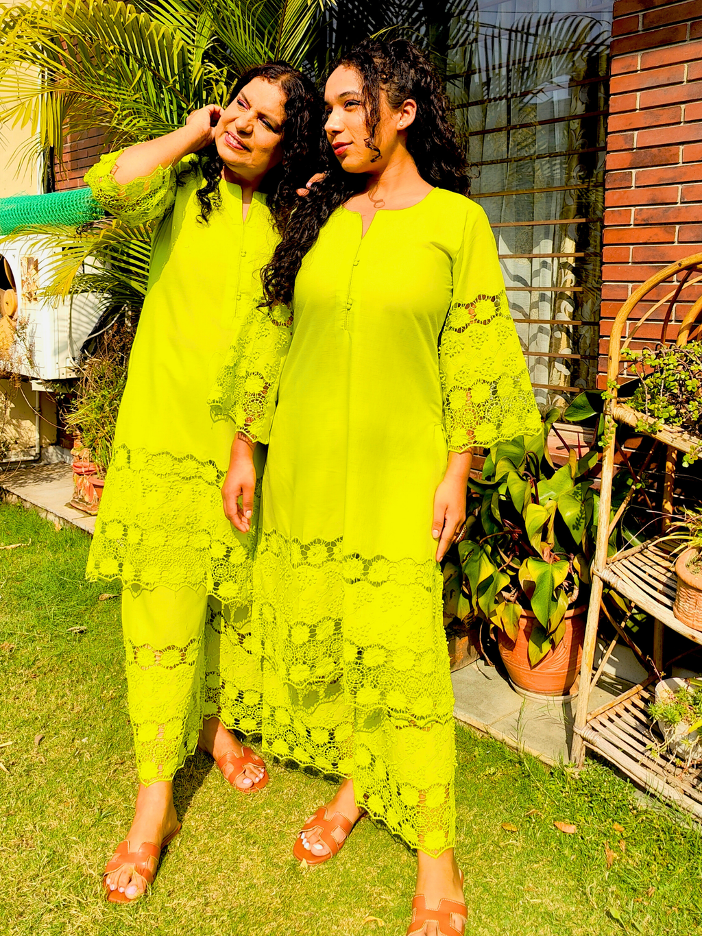Lime Green Embroidered Cotton Stitched Co-Ord Set