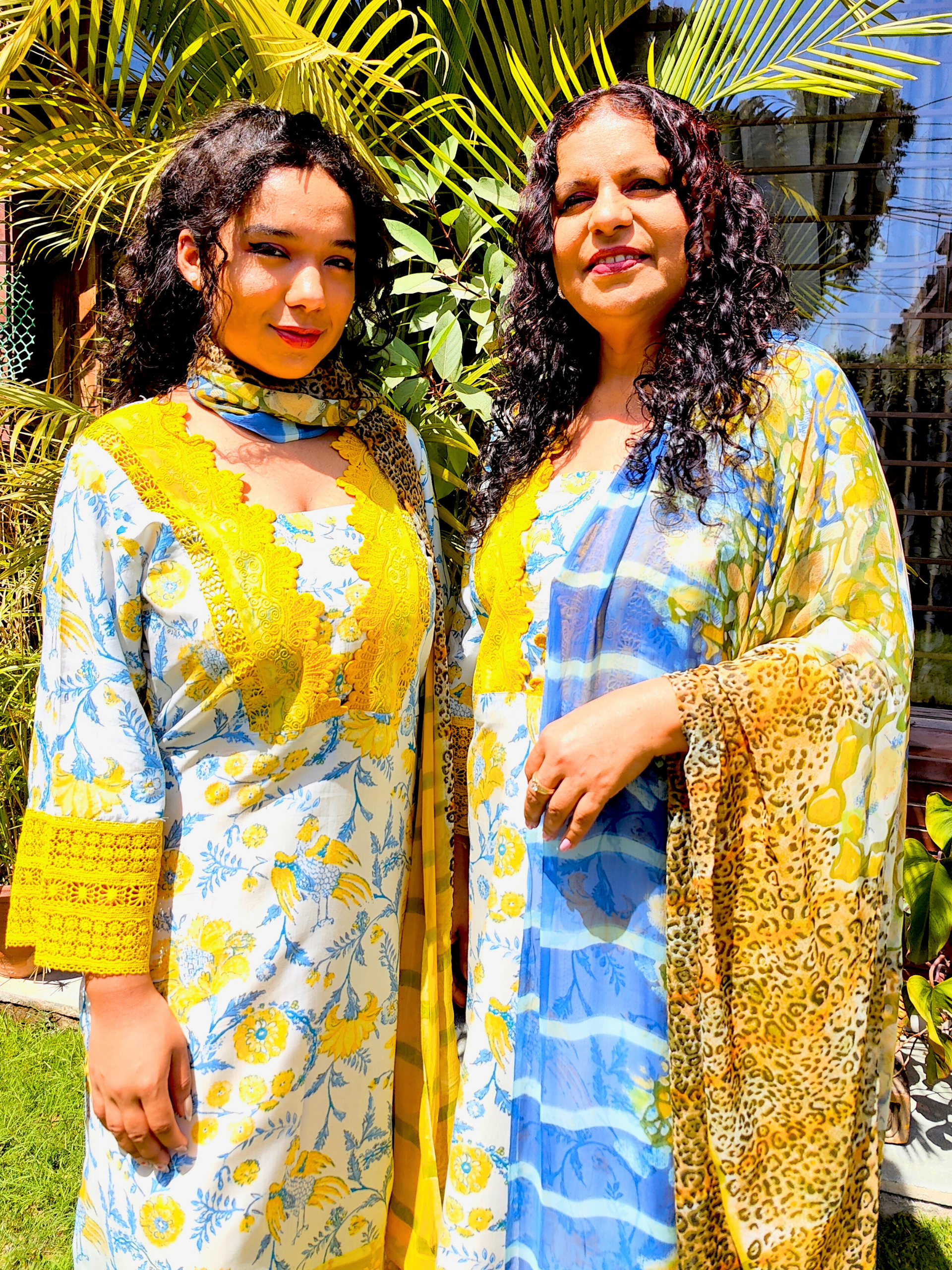 White Muslin Yellow Italian Lace Stitched Suit Set